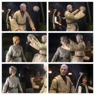 The old Jedi grins to himself as he picks up a helmet and approaches his apprentice. BEN: "I suggest you try it again, Luke. This time, let go your conscious self…” Ben places a large helmet on Luke's head which covers his eyes. BEN: “...and act on instinct.” LUKE: (laughing) "With the blast shield down, I can't even see. How am I supposed to fight!” BEN: "Your eyes can deceive you. Don't trust them.” #starwars #anhwt #toyshelf